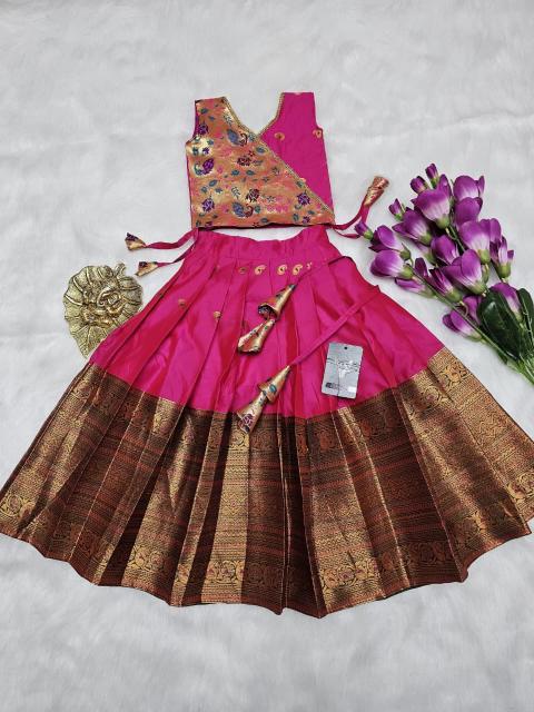 kids lehenga choli kanjivaram silk Pink Children wear distributor Ahmedabad